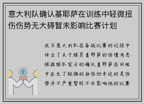 意大利队确认基耶萨在训练中轻微扭伤伤势无大碍暂未影响比赛计划